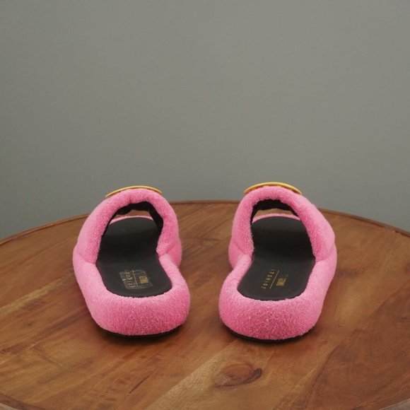 Smiley x Joshuas Womens Slide Sandals Size 39 / 9 Pink Terry Cloth Yellow Face - Picture 7 of 11